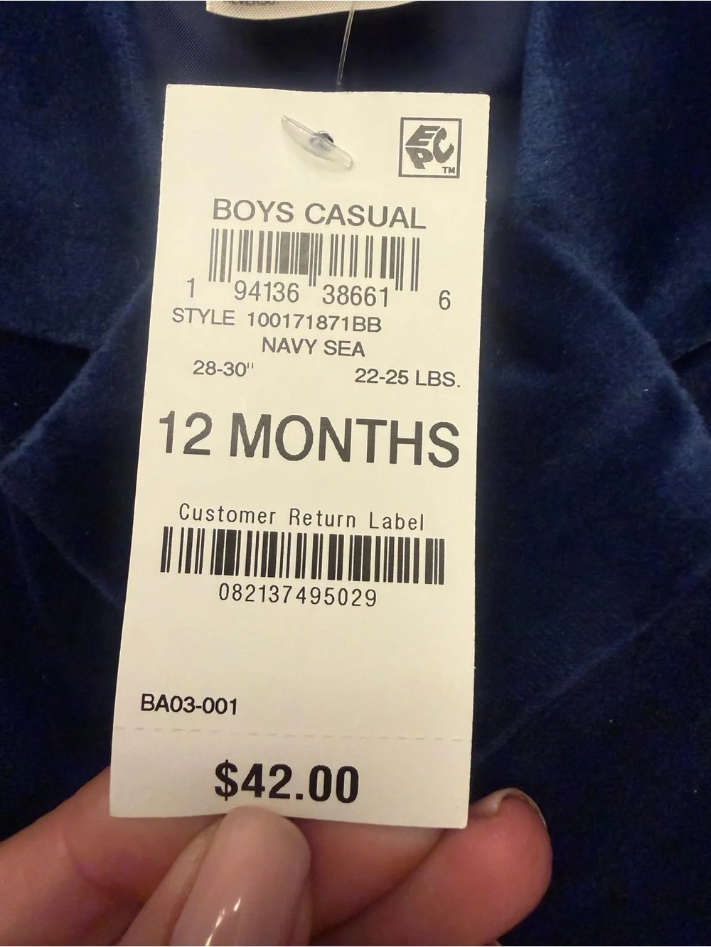 First Impressions Boys Navy Velour Blazer 12 Months NWT